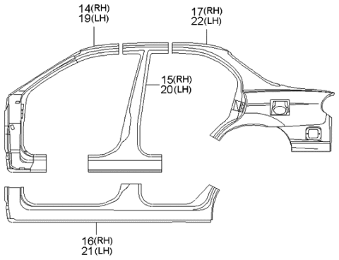 1998 Kia Sephia SILL-Side ,Out,RH Diagram for 0K2YA70291