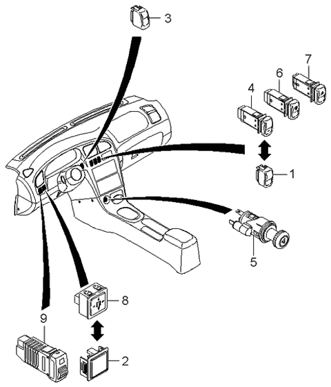 1997 Kia Sephia Cover-Switch Hole Diagram for 0K2B255225
