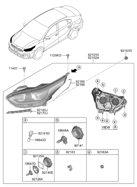 2020 Kia Forte Driver Side Headlight Assembly Diagram for 92101M7100