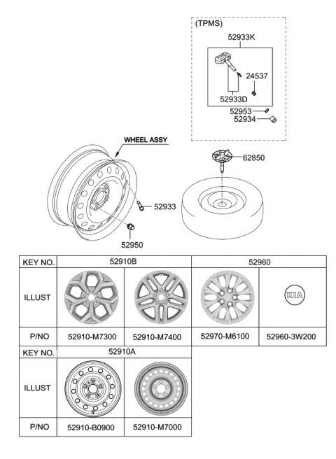 2020 Kia Forte Wheel Assembly-Steel Diagram for 52910B0950