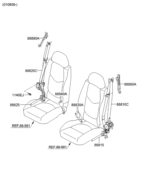 2011 Kia Soul Front Seat Belt Buckle Assembly Left Diagram for 888302K500WK