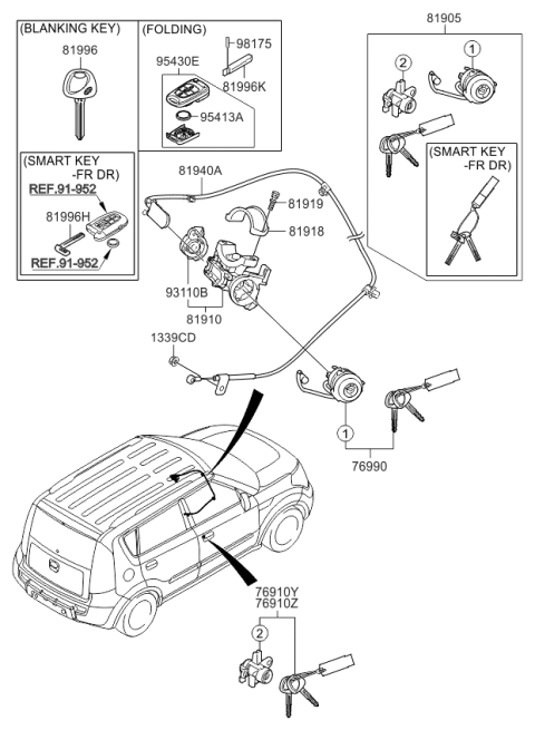 2010 Kia Soul Cable Assembly-Key INTERMEDIATED Diagram for 819402K000