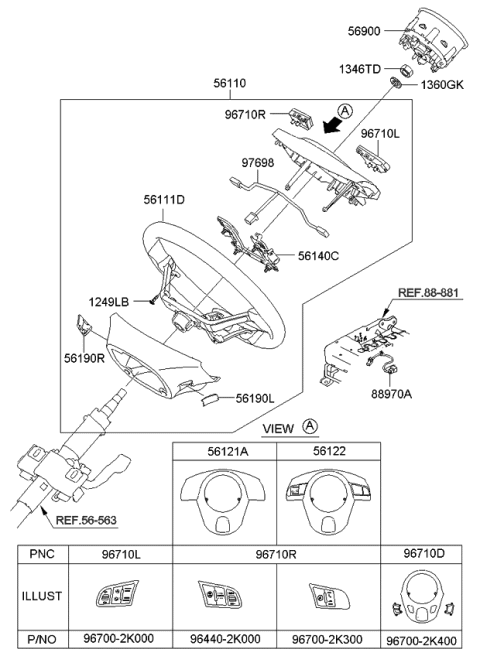 2009 Kia Soul Steering Wheel Body Diagram for 561112K050ALK