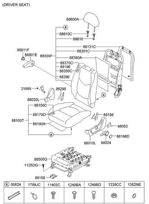 2009 Kia Soul Front Seat Cushion Driver Covering Diagram for 881602K101ALE