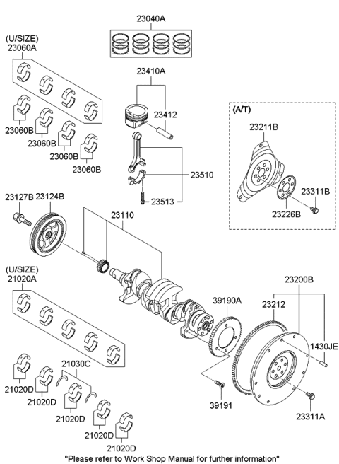 2010 Kia Soul Piston & Pin Assembly Diagram for 230412B001