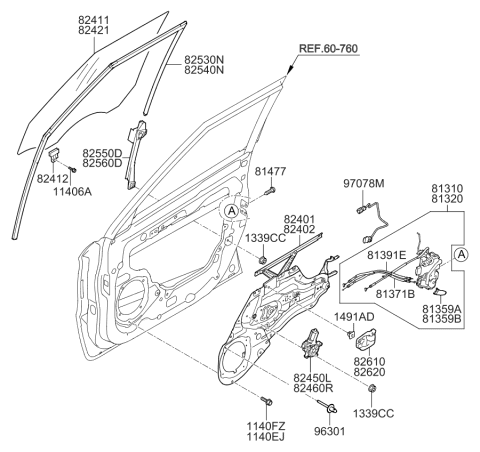 2010 Kia Soul Door Inside Handle Assembly, Right Diagram for 826202K000AMG