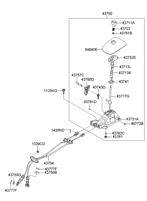2010 Kia Soul Manual Transmission Shift Control Cable Diagram for 437942K050