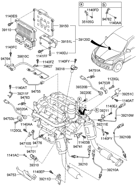 2008 Kia Sorento Crank Angle Sensor Diagram for 393103C100