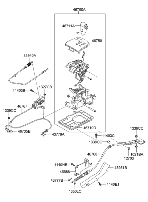 2008 Kia Sorento Lever Complete-Control Diagram for 467003E7709W