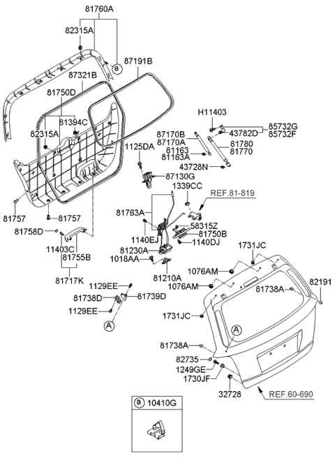 2006 Kia Sorento Tail Gate Trim Grip Assembly Diagram for 817543E001WK