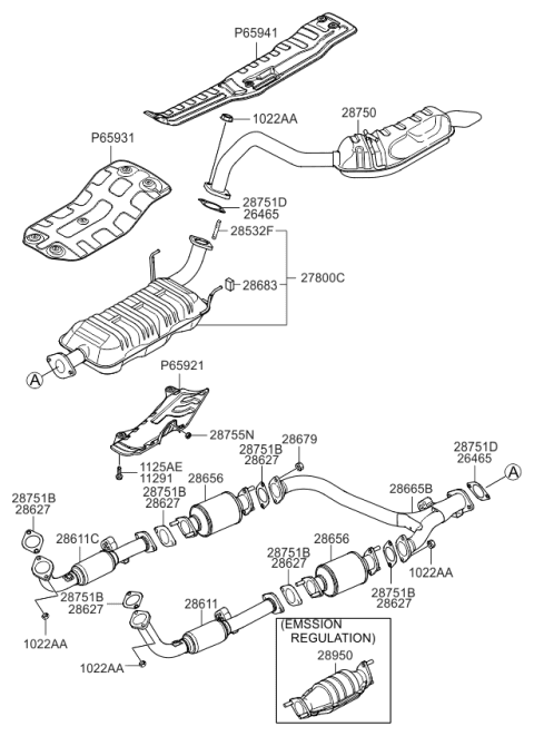 2006 Kia Sorento Front Muffler Assembly Diagram for 286103E030