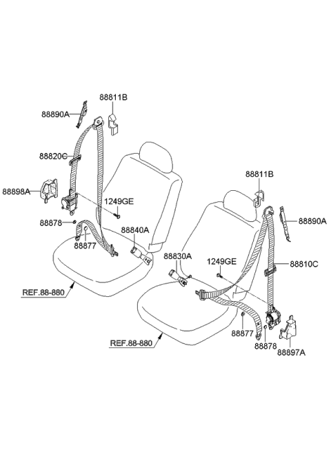 2007 Kia Sorento Front Seat Belt Buckle Assembly Left Diagram for 888303E600CY