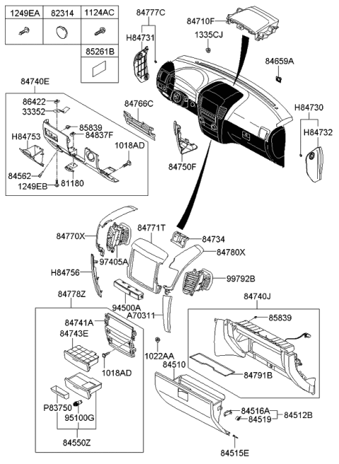 2006 Kia Sorento Glove Box Assembly Diagram for 845103E510CY