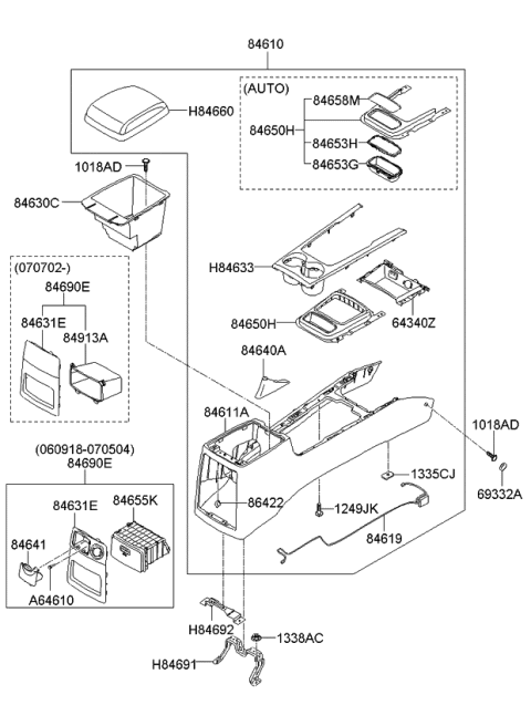 2007 Kia Sorento Rear Cup Holder Assembly Diagram for 846543E500CY