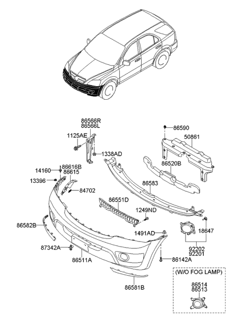 2008 Kia Sorento Front Bumper Grille Diagram for 865613E500