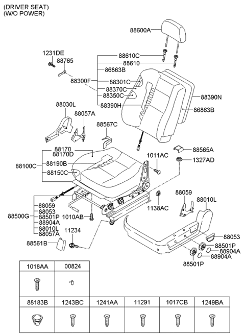 2007 Kia Sorento Cover-Front Seat Mounting,Rear Diagram for 885623E000CY