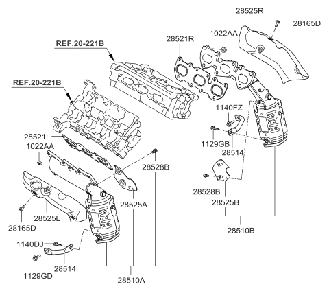 2008 Kia Sorento Exhaust Manifold Catalytic Assembly, Left Diagram for 285103C015