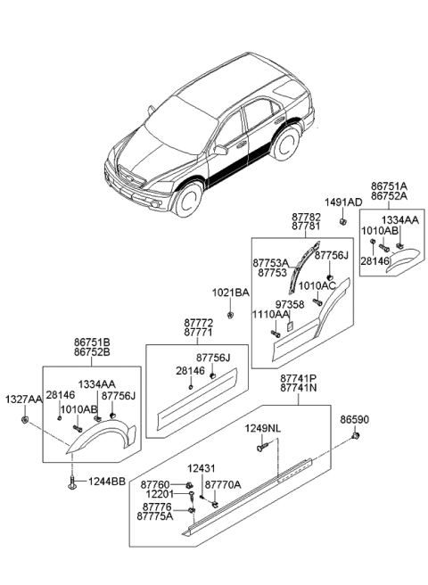 2008 Kia Sorento Clip-Side Garnish Mounting Diagram for 877563E500