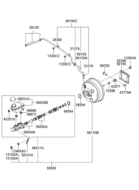2008 Kia Sorento Master Cylinder & Re Diagram for 591203E550