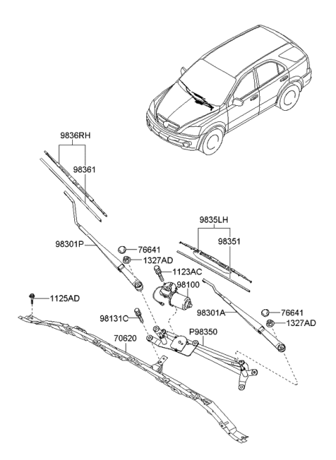 2008 Kia Sorento Cover-Wiper Arm Diagram for 0K55276641