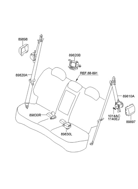 2012 Kia Sportage 2Nd Rear Seat Belt Assembly Right Diagram for 898203W500ED