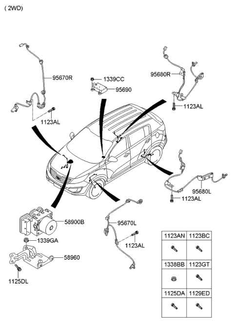 2011 Kia Sportage Abs Pump Control Module Diagram for 589203W400