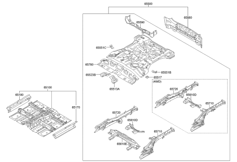 2010 Kia Sportage Panel Complete-Rear Floor Diagram for 655003W070