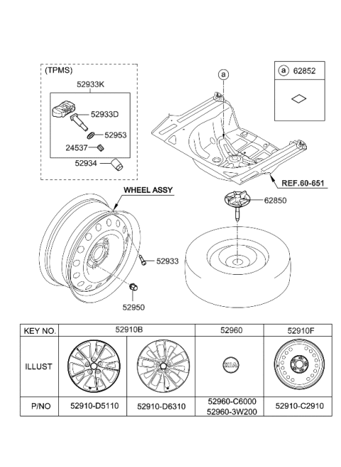 2020 Kia Optima Wheel & Cap Diagram