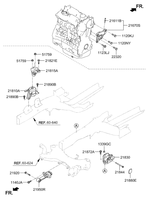 2020 Kia Optima Engine Mounting Support Bracket Diagram for 21825D4000