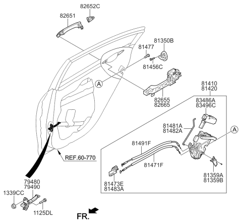 2014 Kia Forte Door Outside Handle Assembly Diagram for 82651A7030