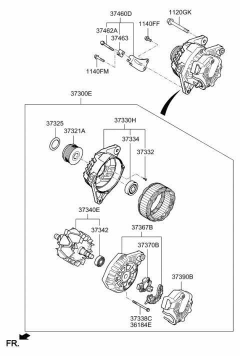 2014 Kia Forte Koup Brace Assembly-Alternator Diagram for 374602E010