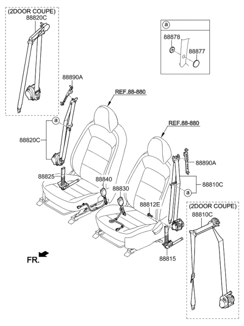 2014 Kia Forte Koup Front Seat Belt Buckle Assembly Left Diagram for 88830A7500WK