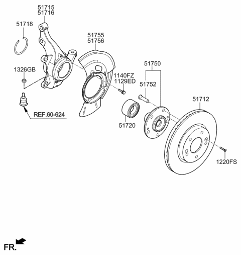 2015 Kia Forte Koup Front Wheel Hub Bearing Diagram for 517200Q000