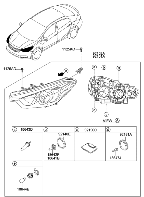 2014 Kia Forte Koup Passenger Side Headlight Assembly Diagram for 92102A7220