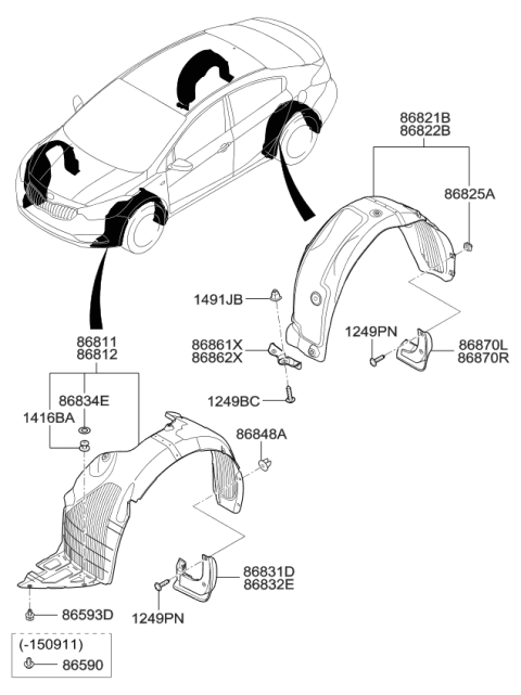 2014 Kia Forte Guard Assembly-Front Wheel Diagram for 86811A7000