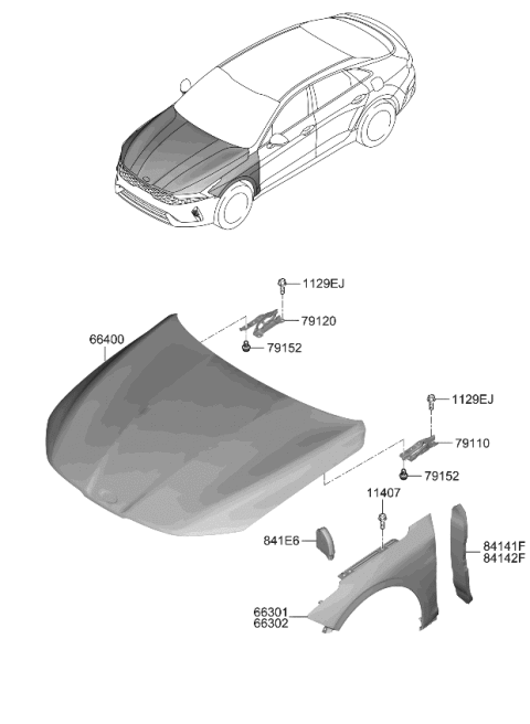 2022 Kia K5 Fender & Hood Panel Diagram