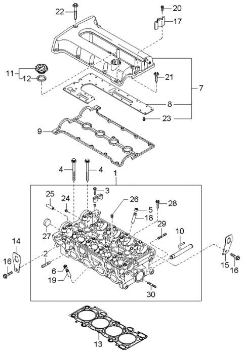 2000 Kia Spectra Head Assembly-Cylinder Diagram for 221102Y100
