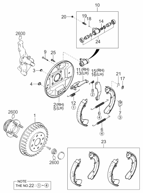 2000 Kia Spectra Cylinder Assembly-Rear Wheel Diagram for 0K2N126610