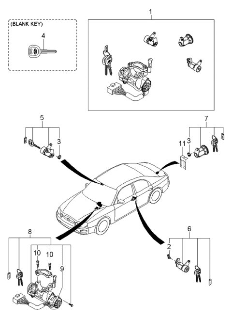 2000 Kia Spectra Ignition Lock Cylinder Diagram for 0K30G76990A