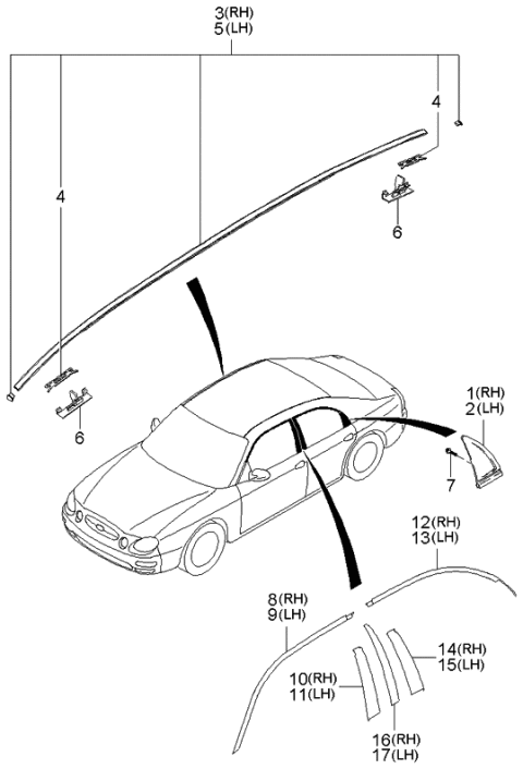 2000 Kia Spectra GARNISH-Rear Door Out,LH Diagram for 0K2A1506H0C