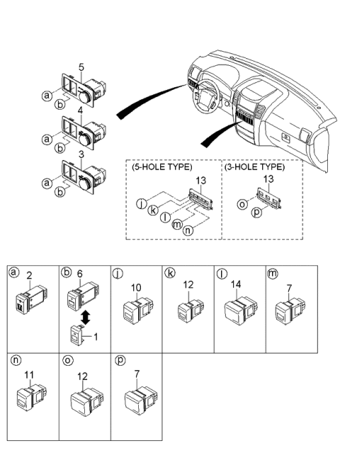 2006 Kia Sorento Switch Assembly-Hazard Diagram for 937303E500