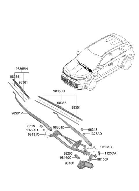2023 Kia Niro EV Windshield Wiper Motor Assembly Diagram for 98110C5500