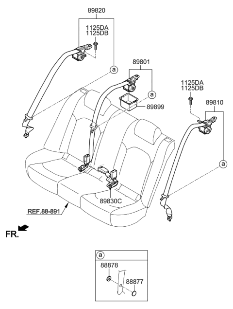 2018 Kia Optima Rear Seat Belt Assembly Right Diagram for 89820D5500BGH