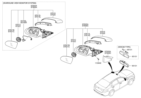 2016 Kia Optima Outside Rear View Mirror Assembly, Right Diagram for 87620D5010