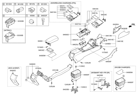 2018 Kia Optima Console Armrest Assembly Diagram for 84660D5000FG4