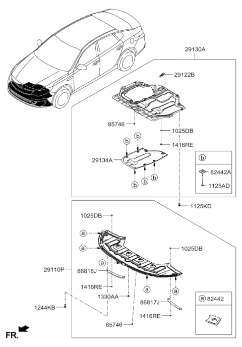 2018 Kia Optima Cover Assembly-Engine Under Diagram for 29130D5100