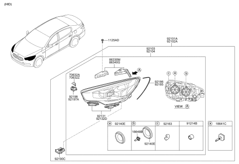 2017 Kia K900 Passenger Side Headlight Assembly Diagram for 921023T420