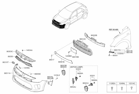2019 Kia Rio Front Bumper Cover Diagram for 86511H9000