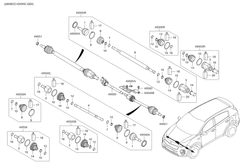 2017 Kia Sportage Shaft Assembly-Drive,RH Diagram for 49501D9150