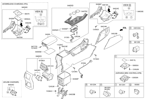 2016 Kia Sportage Console Armrest Assembly Diagram for 84660D9000BG9